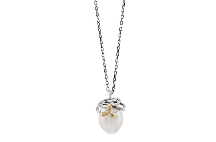 Slv collier - Golden Flower
