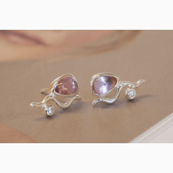 Silver ear pin - Pink Willow