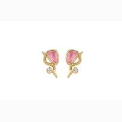 Gold plated ear pin - Pink Willow