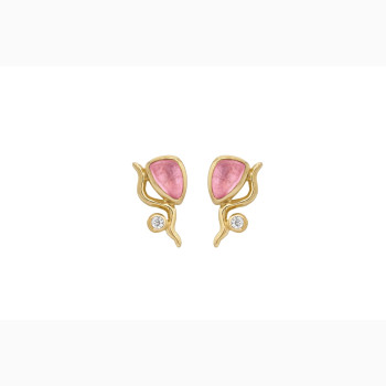 Gold plated ear pin - Pink Willow