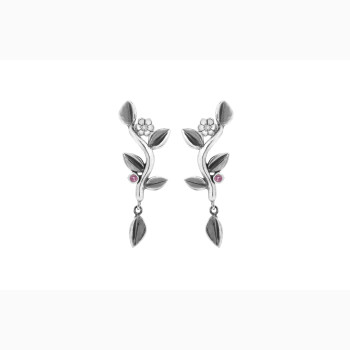 Silver ear ring - Leaf Vine