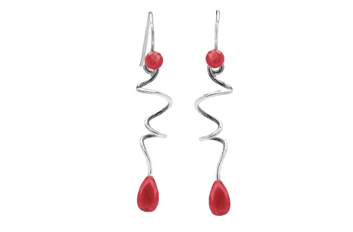 Silver ear ring, jade - Soft Line