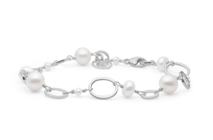 S�lv armb�nd, hvid perle - Summer Night
