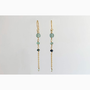 Gold ear ring, aquamarine - Horizon