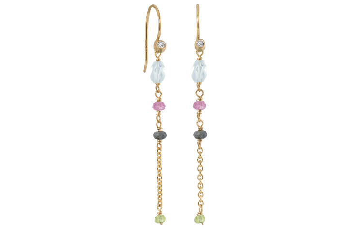 Gold ear ring, blue topaz - Horizon