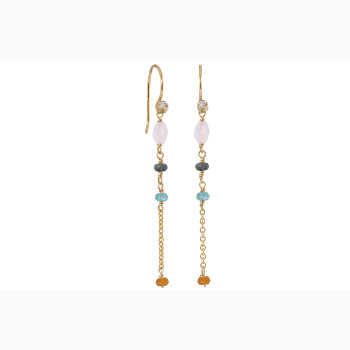 Gold ear ring, rose quartz - Horizon