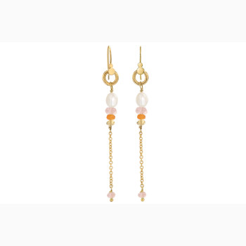 Gold plated ear ring, rose quartz - Cordelia